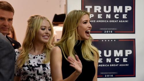 Ivanka Trump, right, and her half sister, Tiffany Trump, the daughters of Republican presidential nominee Donald Trump, were in Marietta on Wednesday to stump for their father. BRANT SANDERLIN/BSANDERLIN@AJC.COM