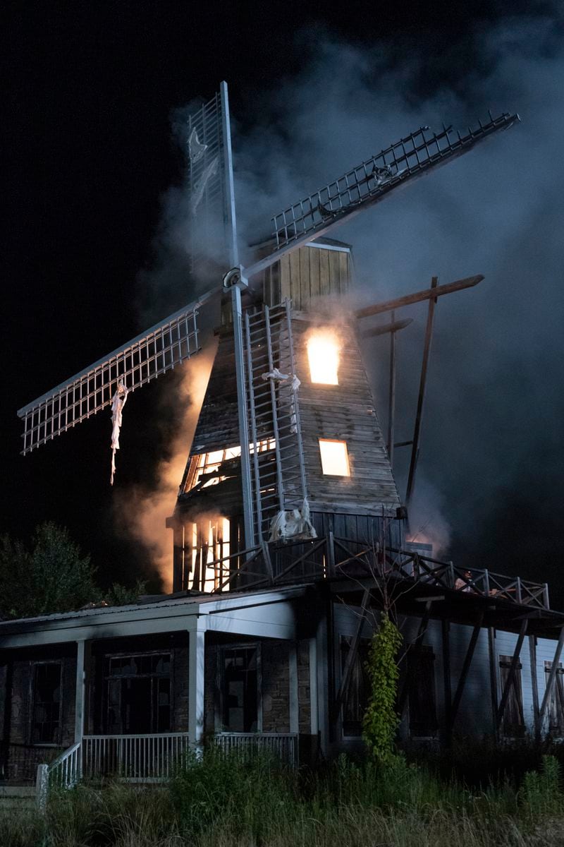 A shot of the windmill on fire during the season 11 episode 8 of "The Walking Dead" that aired October 10, 2021.- Photo Credit: Josh Stringer/AMC