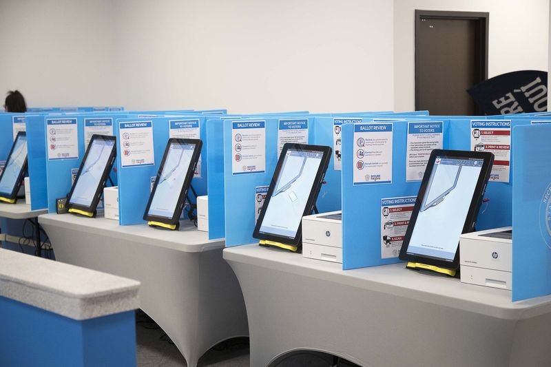 03/02/2020 -- Lawrenceville, Georgia -- The new Georgia electronic voting systems are ready for use during early voting for the presidential primary at the Gwinnett Voter Registrations and Elections office building in Lawrenceville, Monday, March 2, 2020. (ALYSSA POINTER/ALYSSA.POINTER@AJC.COM)