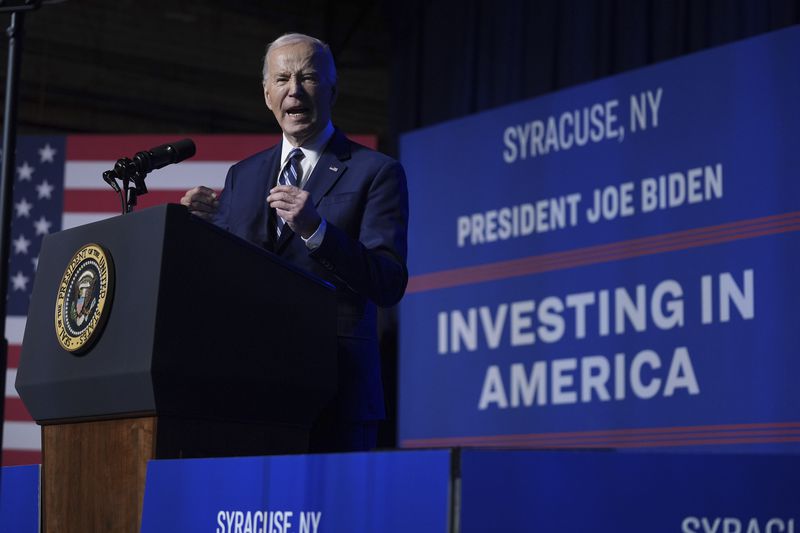 President Joe Biden delivers remarks on the CHIPS and Science Act on Thursday in Syracuse, N.Y.