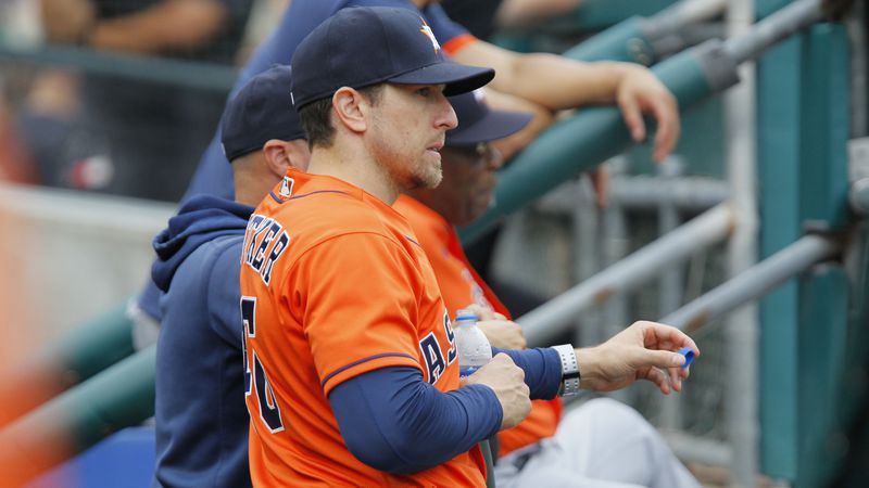 Houston Astros hitting coach Troy Snitker watches from the dugout during the first inning of the second baseball game of a doubleheader against the Detroit Tigers Saturday, June 26, 2021, in Detroit. (Duane Burleson/AP)
