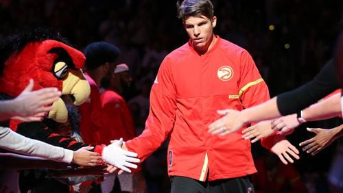 Hawks Kyle Korver takes the court for the home opener against the Wizards in an NBA basketball game at Philips Arena on Thursday, Oct. 27, 2016, in Atlanta. Curtis Compton /ccompton@ajc.com