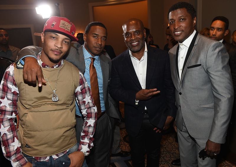 (L-R) Clifford "T.I." Harris, Kawan "KP" Prather, Antonio "L.A." Reid and Kenneth "Babyface" Edmonds attend the ASCAP Rhythm And Soul 3rd Annual Atlanta Legends Dinner Honoring Antonio "L.A." Reid at Mandarin Oriental Hotel on September 25, 2014 in Atlanta, Georgia. (Photo by Paras Griffin/Getty Images for ASCAP Rhythm & Soul Department)