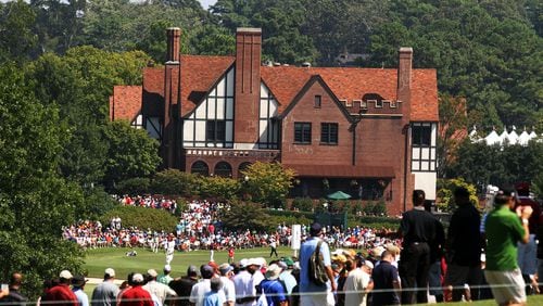 Spectators crowd the 9th green during the third-round of the Tour Championship at East Lake Golf Club in 2012. PHIL SKINNER / PSKINNER@AJC.COM