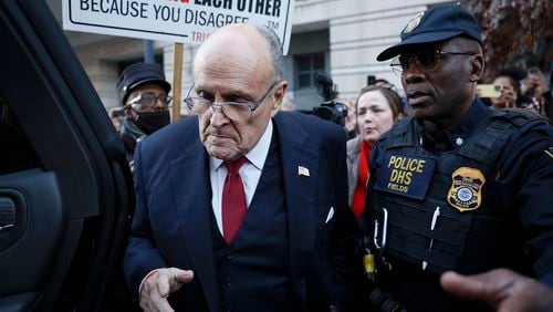 Rudy Giuliani, the former personal lawyer for former U.S. President Donald Trump, departs from the E. Barrett Prettyman U.S. District Courthouse after a verdict was reached in his defamation jury trial on Dec. 15, 2023, in Washington, DC. A jury ordered Giuliani to pay $148 million in damages to Fulton County election workers Ruby Freeman and Shaye Moss. (Anna Moneymaker/Getty Images/TNS)