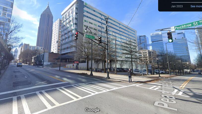 This is a Google Maps screenshot of 736 Peachtree Street, where LV Collective plans to build a student housing project.