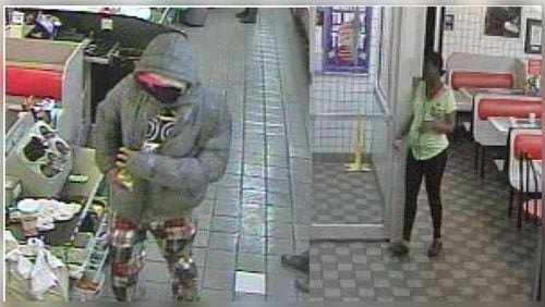 The Coweta County Sheriff's Office is searching for two people accused of robbing a Waffle House. (Credit: Coweta County Sheriff's Office)