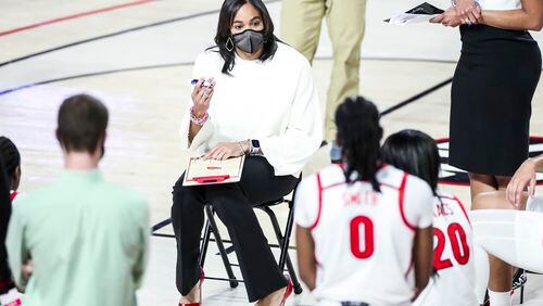 Georgia  coach Joni Taylor during a game against Florida at Stegeman Coliseum in Athens, Ga., on Sunday, Jan. 10, 2021. (Photo by Tony Walsh)