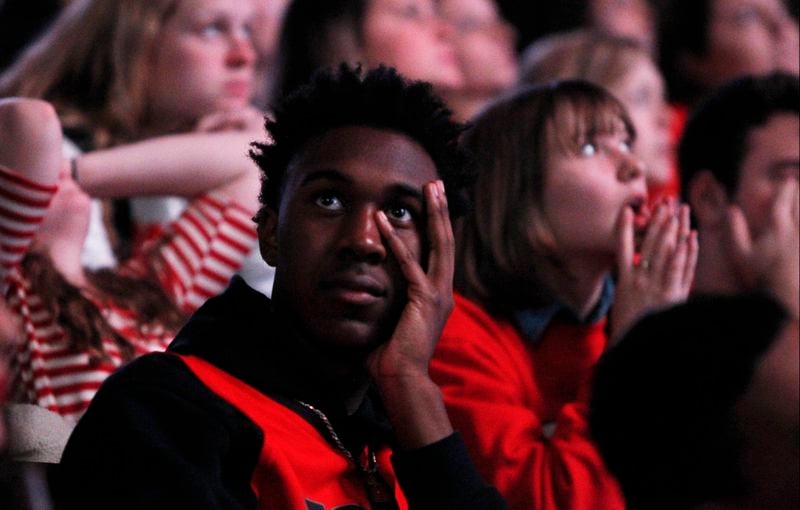 Georgia fans react to plays during the College Football National Championship watch party held at Stegeman Coliseum on the University of Georgia campus in Athens, Georgia on Monday, January 8, 2018. (REANN HUBER/REANN.HUBER@AJC.COM)