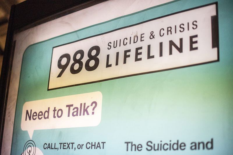 An advertisement for the Suicide & Crisis Lifeline’s 988 hotline is seen at the Shaw-Howard University subway station in Washington, D.C. (Eric Harkleroad/KFF Health News/TNS)