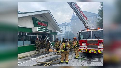Crews battled a fire at the Midtown Krispy Kreme for the second time in five months.