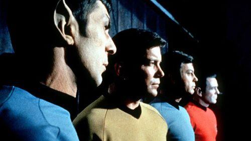 Hark, I hear a symphony: Music from the original "Star Trek" TV series -- starring Leonard Nemoy (from left), William Shatner, DeForest Kelley and James Doohan -- will be included in “Star Trek: The Ultimate Voyage,” a touring concert coming to the Fox Theatre on Jan. 30. ASSOCIATED PRESS