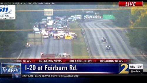A serious injury crash shut down all lanes on I-20 East at Fairburn Road in Douglas County for hours Friday morning.