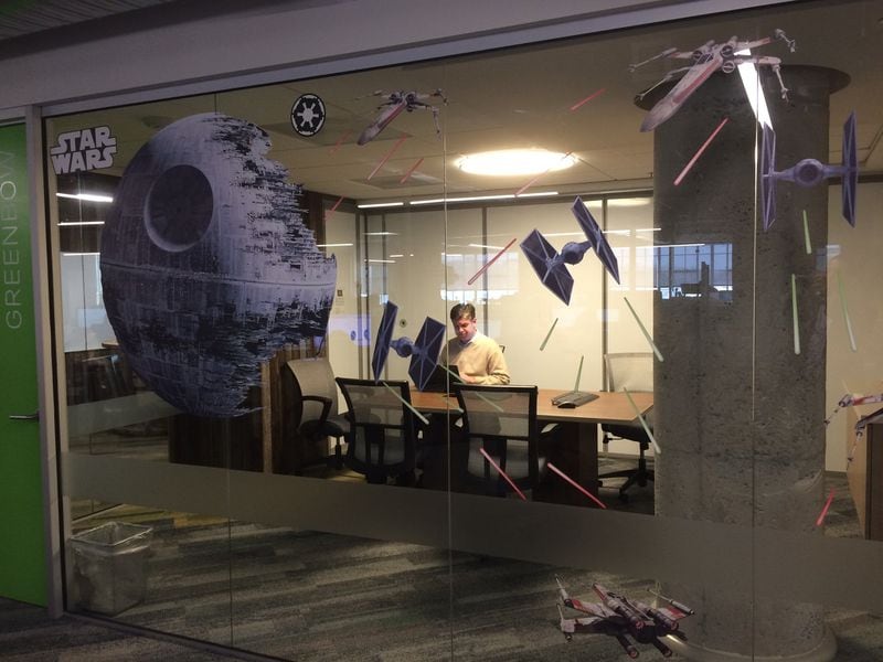 David Evans, CFO at Cardlytics, works in a meeting room called the Death Star. It is among the “Star Wars”-themed signage at the Atlanta data analytics firm. CONTRIBUTED BY CARDLYTICS