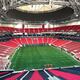 The new artificial-turf playing surface at Mercedes-Benz Stadium is in place. (AMBSE photo).