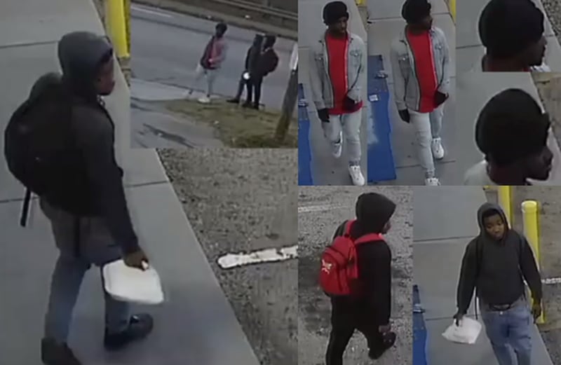 Police have released surveillance images of three suspects in a violent carjacking at a DeKalb County gas station. 