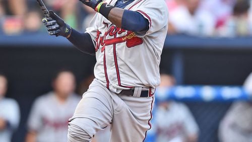Braves prospect Ozzie Albies left Tuesday’s game after fouling a ball off his knee. (Tony Farlow/Four Seam Images)