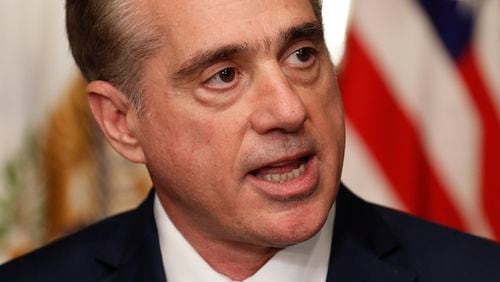 Secretary of Veterans Affairs David Shulkin speaks during his swearing in ceremony in Eisenhower Executive Office Building in the White House complex, in Washington, Tuesday, Feb. 14, 2017. (AP Photo/Carolyn Kaster)