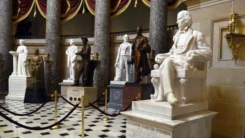 Alexander Hamilton Stephens, the Confederate vice president throughout the Civil War, is one of two Georgians honored with statues on display in the National Statuary Hall at the U.S. Capitol. A proposal by state Rep. Trey Kelley, R-Cedartown, would replace the statue with one honoring Atlanta Braves legend Henry Aaron. Susan Walsh / Associated Press