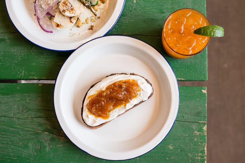 Labneh and Grapefruit Marmalade on Butter Toasted Grit Bread. Photo credit- Mia Yakel.