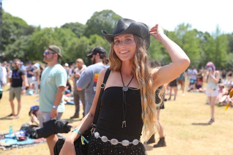 Atlanta's Ashley Kozar was attending her first Shaky Knees festival. “My favorite song is definitely 'Orange Juice',” the Noah Kahan fan said on Friday afternoon, with five hours still to go before Kahan performs. (Riley Bunch/The Atlanta Journal-Constitution)