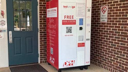 The Department of Public Health has placed new COVID-19 testing vending machines in Rockdale and Newton Counties. This one is located outside the entrance to the Newton County Health Center. (Courtesy of The Citizens)