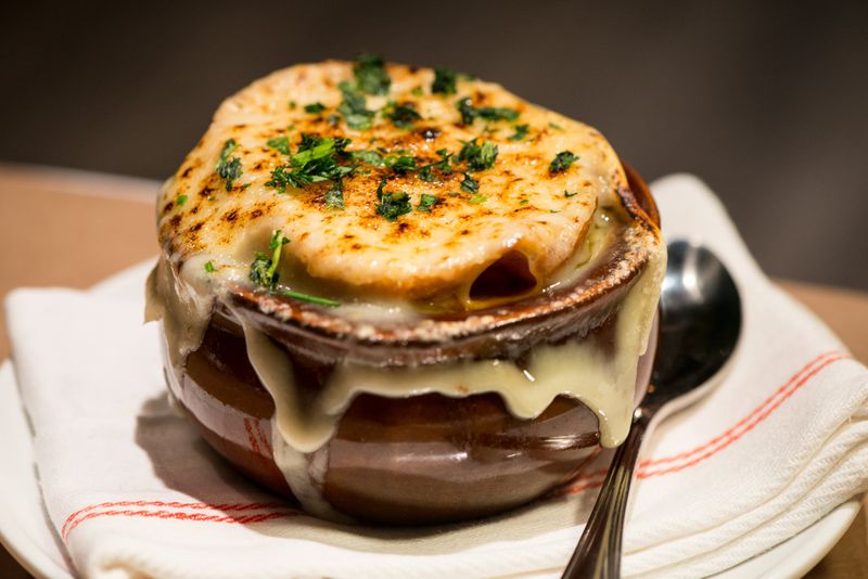Oxtail french onion soup with cave-aged Gruyere cheese at The Federal. Photo credit- Mia Yakel.