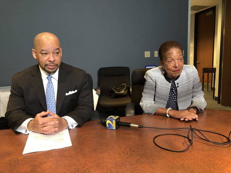 Attorney William Hill Jr., left, and former Atlanta Housing Authority CEO Renee Glover said Tuesday that they remain in an impasse with the authority over the payment of legal bills that they allege AHA should pay. J. SCOTT/STRUBEY@AJC.COM