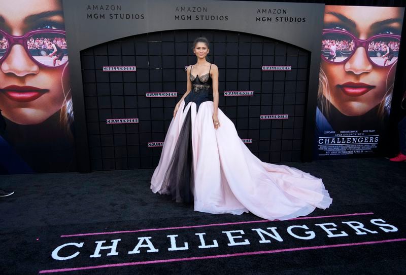 Zendaya, a cast member in "Challengers," poses at the premiere of the film at the Regency Village Theatre, Tuesday, April 16, 2024, in Los Angeles. (AP Photo/Chris Pizzello)