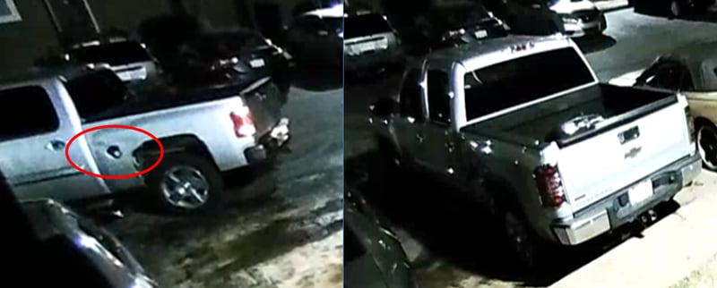 These are surveillance photos of the suspect's pickup truck.
