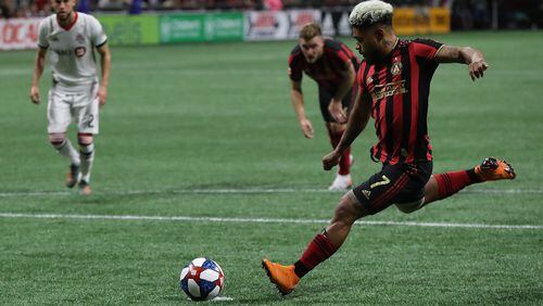 October 30, 2019 Atlanta: Atlanta United forward Josef Martinez misses a penalty kick against Toronto FC during the first half in the Eastern Conference Final on Wednesday, October 30, 2019, in Atlanta.   Curtis Compton/ccompton@ajc.com