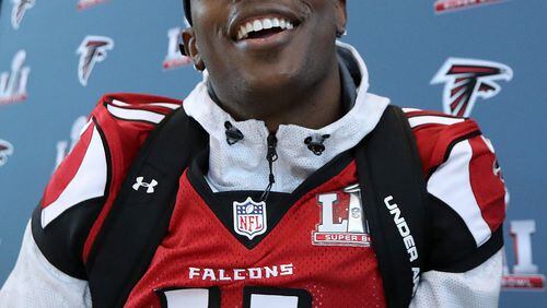 Houston: Falcons wide receiver Julio Jones is all smiles. Curtis Compton/ccompton@ajc.com