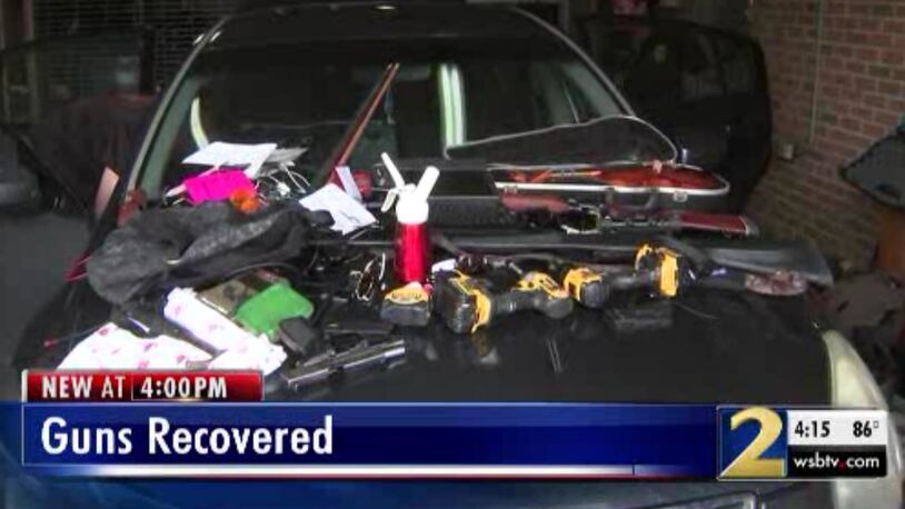 Dozens of items were found in a felon's car during a search by Austell police.