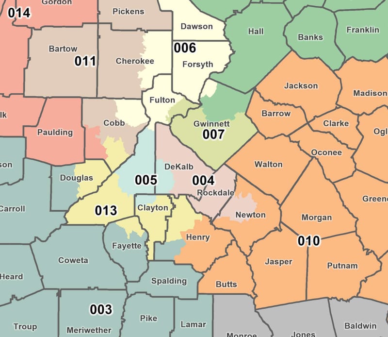 Detail of the metro Atlanta area under a proposed U.S. House district map for Georgia released Nov. 17, 2021.