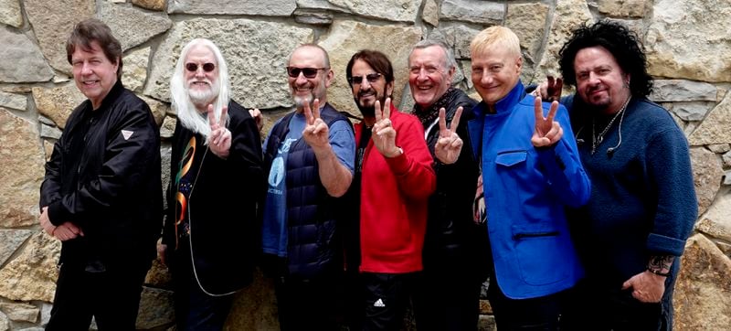 Ringo Starr brings his All Starr band to Atlanta Sept. 19 after several COVID-19 delays. From left to right: Warren Ham, Edgar Winter, Colin Hay, Ringo Starr, Hamish Stuart, Gregg Bissonette and Steve Lukather.