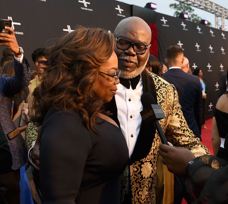 October 5, 2019 Atlanta - Oprah Winfrey and Bishop T.D. Jakes, Just a few friends of Tyler Perry's, walk the red carpet for the opening of Tyler Perry Studios Saturday, October 5, 2019 in Atlanta. Perry acquired the property of Fort McPherson to build a movie studio on 330 acres of land. (Ryon Horne / Ryon.Horne@ajc.com)