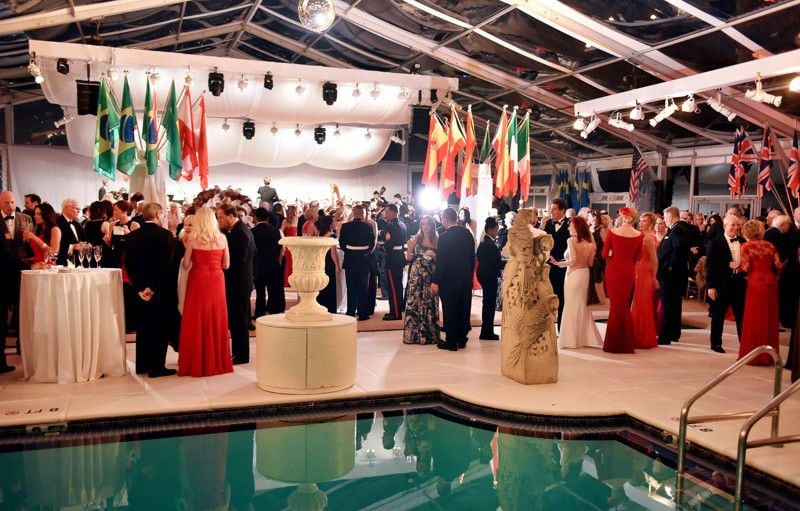 The 58th International Red Cross Ball, in 2015, featured an international food court around the pool at The Mar-a-Lago Club.