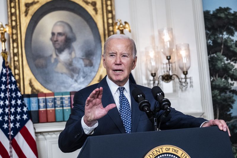 President Joe Biden could face a protest vote in Tuesday's Georgia Democratic primary from critics of his approach to the Israel-Hamas war who plan to cast blank ballots. (Pete Marovich/The New York Times)
                      
