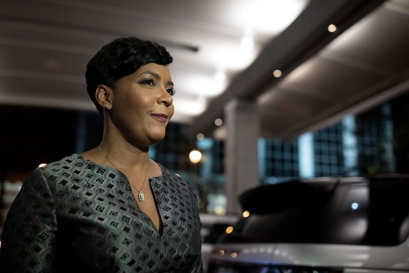 Atlanta mayoral candidate Keisha Lance Bottoms, who is running against mayoral candidate Mary Norwood, arrives for a runoff election night party at the Hyatt Regency Hotel, Tuesday, Dec. 5, 2017, in Atlanta.  BRANDEN CAMP/SPECIAL