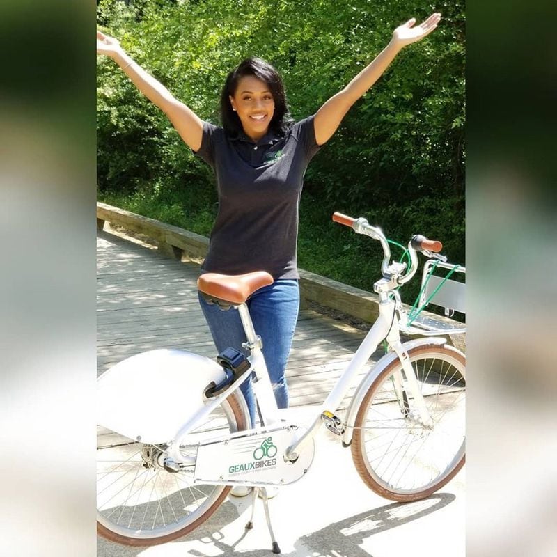 Kristle Pressley launched Geaux Bikes in June with her husband, ex-NFL player DeMario Pressley. The bike rental service serves residents and visitors to Forsyth County. A new location will open soon at Halcyon, the mixed-use development in south Forsyth County. CONTRIBUTED