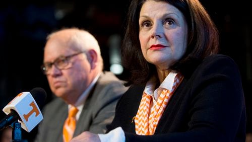 Phillip Fulmer and chancellor Beverly Davenport.