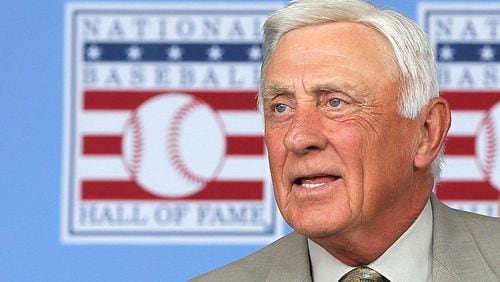 Hall of Famer Phil Niekro is introduced at Clark Sports Center during the Baseball Hall of Fame induction ceremony on July 24, 2011 in Cooperstown, New York. (Photo by Jim McIsaac/Getty Images)