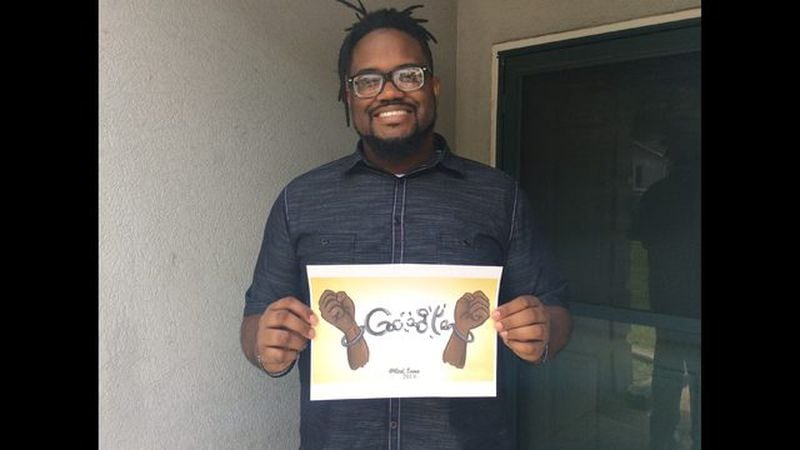 <p>               Columbus digital artist Davian Chester poses for a portrait outside of his home in Columbus, Georgia on July 1, 2019, with a Google Doodle he made for Juneteenth. Now, he might have a job with the tech giant. (Nick Wooten/Ledger-Enquirer via AP)             </p>
