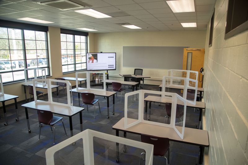 02/05/2021 —Marietta, Georgia — The interior of a classroom at the newly renovated Lemon Street Elementary School building in Marietta, Friday, February 5, 2021. (Alyssa Pointer / Alyssa.Pointer@ajc.com)