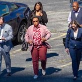 Mitzi Bickers (C) heads towards the Atlanta Federal Courthouse Thursday, March 3, 2022  STEVE SCHAEFER FOR THE ATLANTA JOURNAL-CONSTITUTION