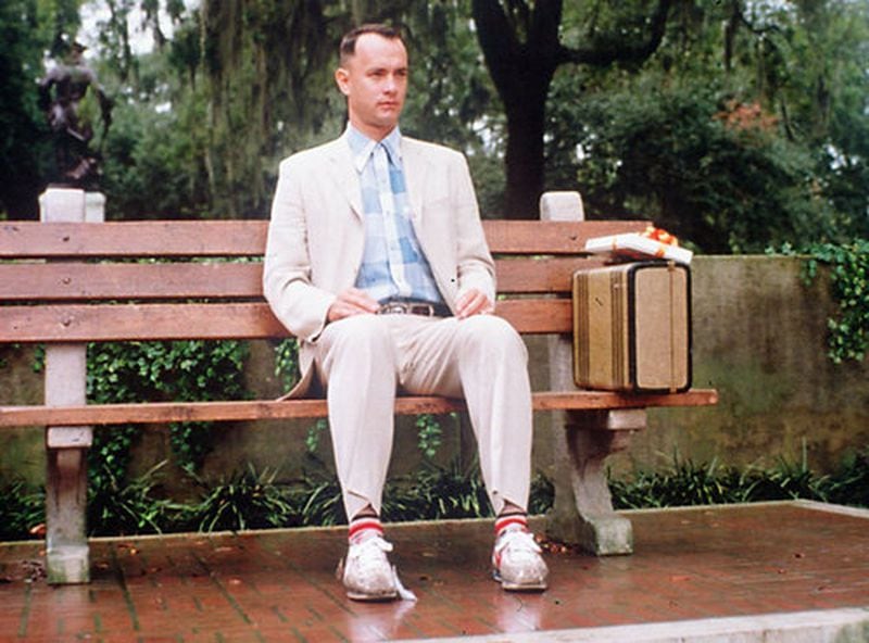 A scene from the 1994 movie, "Forrest Gump": Tom Hanks at Chippewa Square in Savannah.
