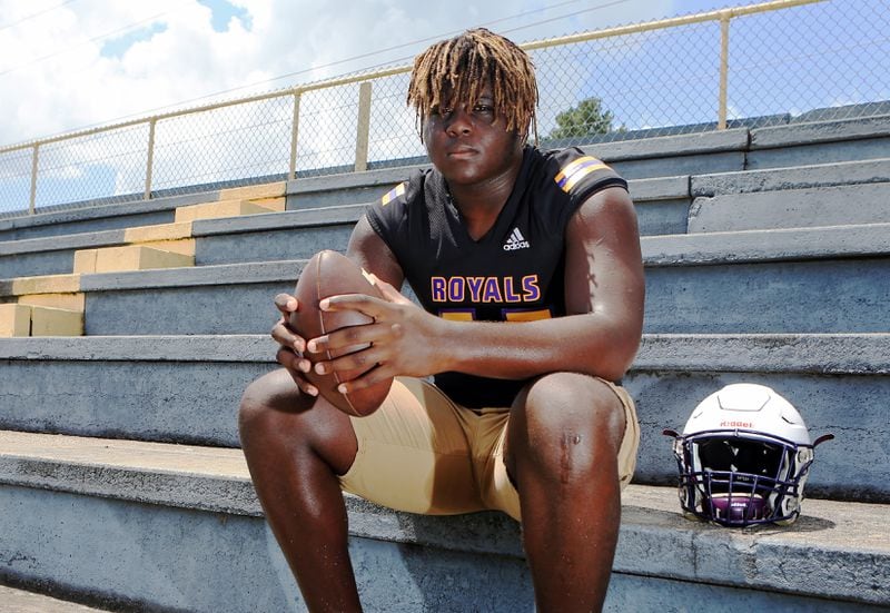 Amarius Mims, a senior offensive lineman at Bleckley County High School, was among the preseason AJC Super 11 selections.  (Christina Matacotta/For the AJC)