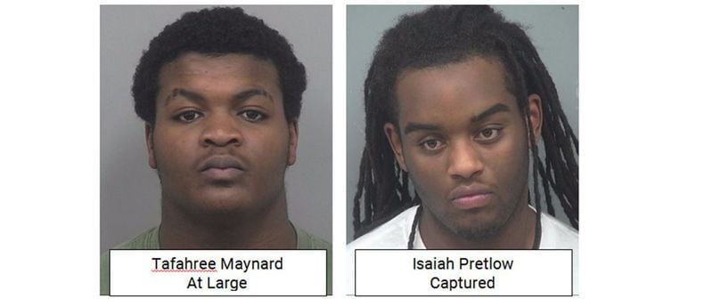 Two suspects charged in connection with shooting death of Gwinnett County police officer Antwan Toney. Left: Tafahree Maynard ; right: Isaiah Pretlow. (Photos from Gwinnett County Police Department)