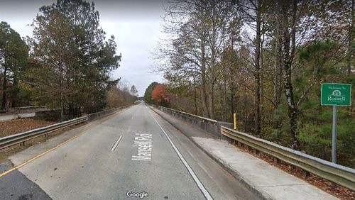 Eastbound lanes of the Mansell Road bridge over Big Creek in Roswell will be closed during the daytime hours the next 90 days as crews repaint bridge piles and do other maintenance. GOOGLE MAPS