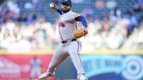 Atlanta Braves starting pitcher Reynaldo López throws against the Seattle Mariners during the second inning of a baseball game Tuesday, April 30, 2024, in Seattle. The Braves lost 3-2.  (AP Photo/Lindsey Wasson)